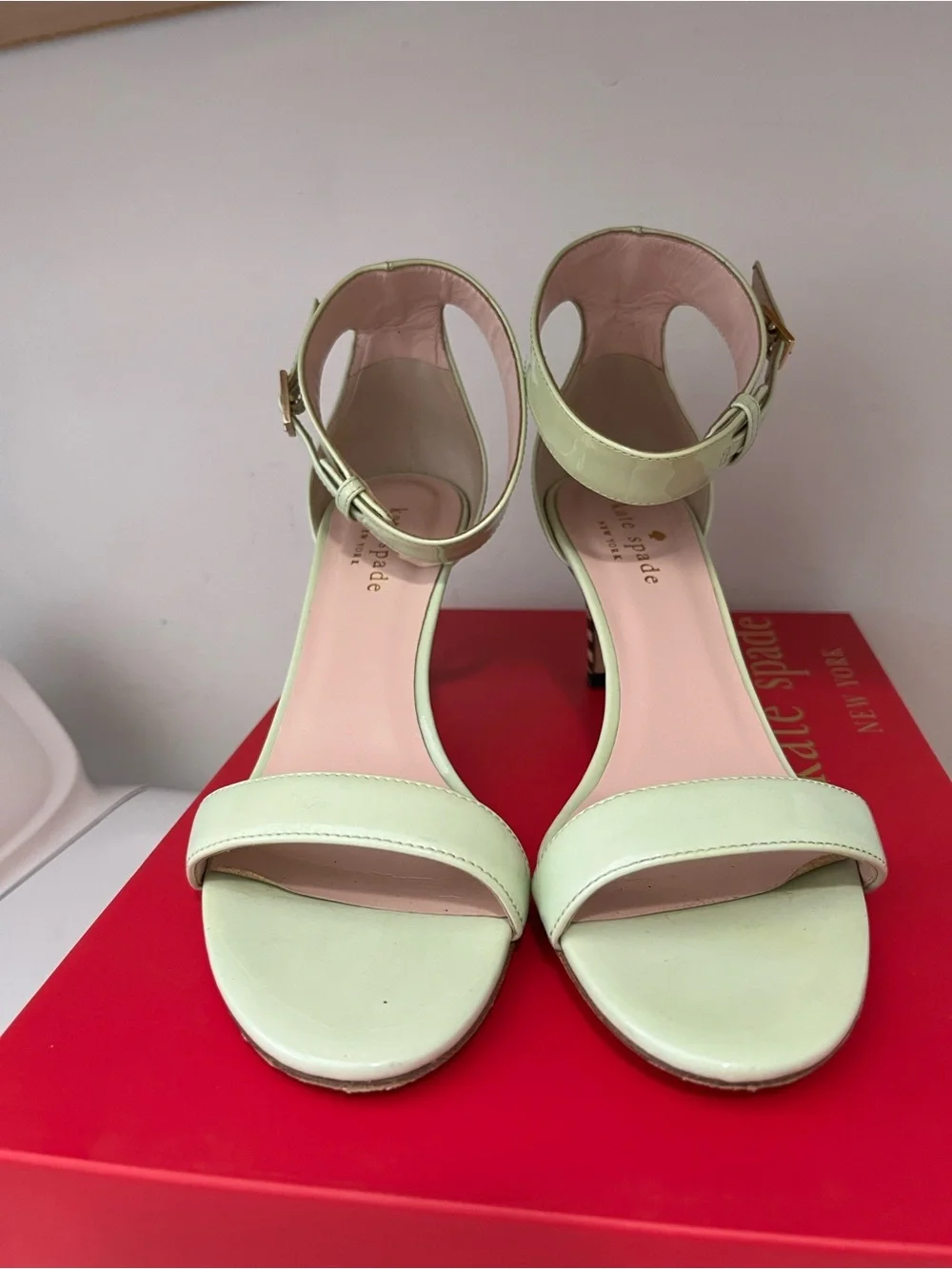 Kate Spade Elsa Mint Green with Black Striped Heels Sz 6B